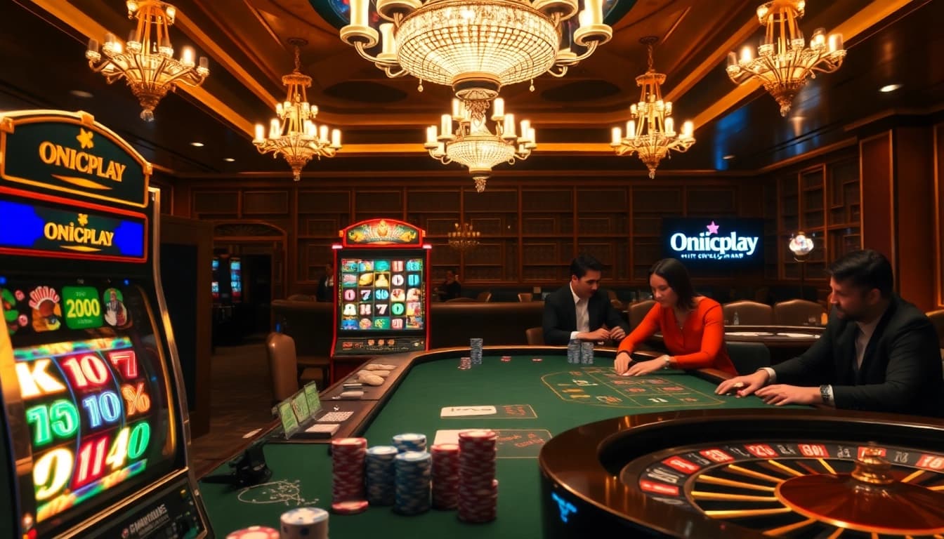 Players enjoying thrilling slots at Onicplay casino, showcasing excitement and luxury in gambling.