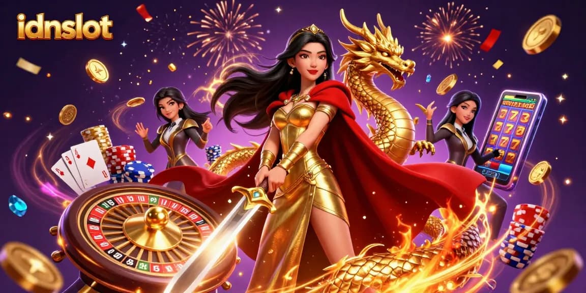Experience thrilling luck with idnslot's slots, shining gems, and cascading coins!