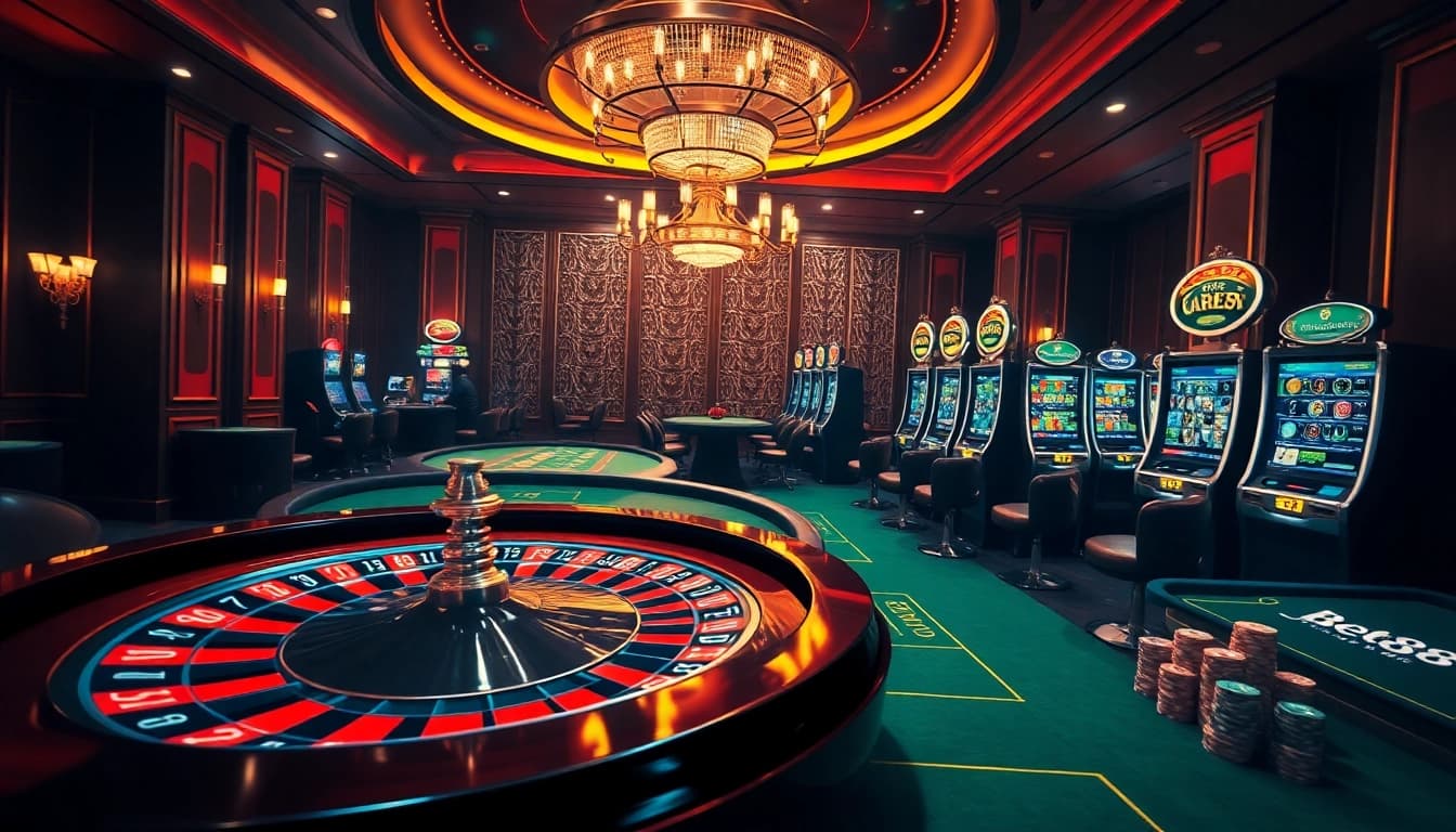 Experience the thrill of winning at https://bet88.limited/ with a vibrant casino table scene.
