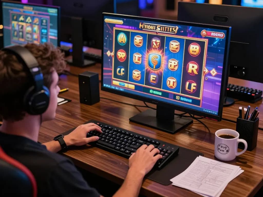 Engaging slot server luar negeri gameplay on a modern desktop with vibrant graphics and strategy notes.