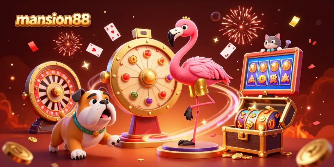 Experience the thrill of winning at mansion88 with a lively game show scene featuring gambling elements.
