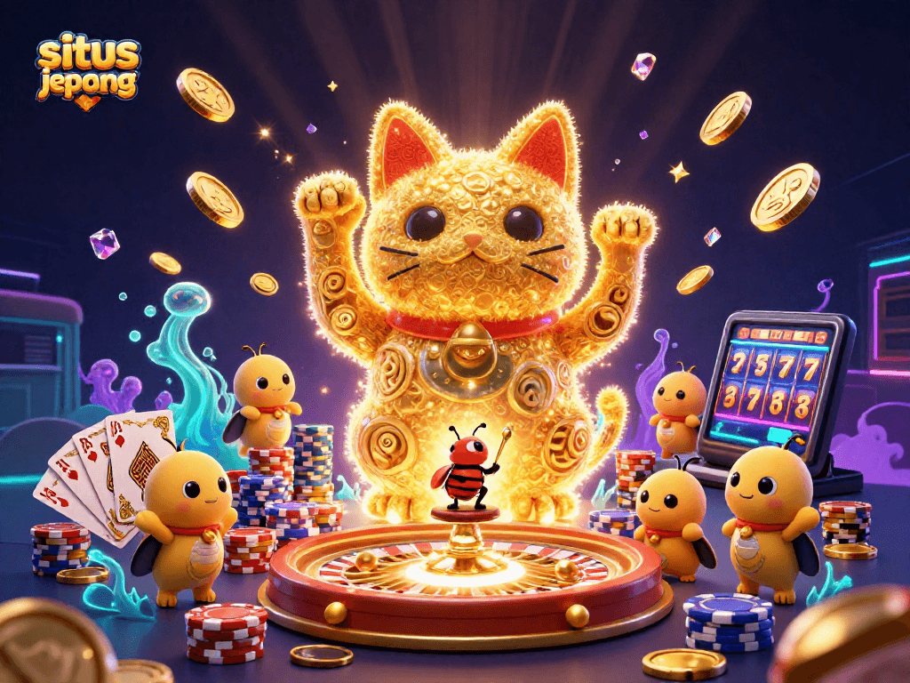 Play engaging games at situs slot jepang with vibrant casino symbols and dynamic 3D visuals.