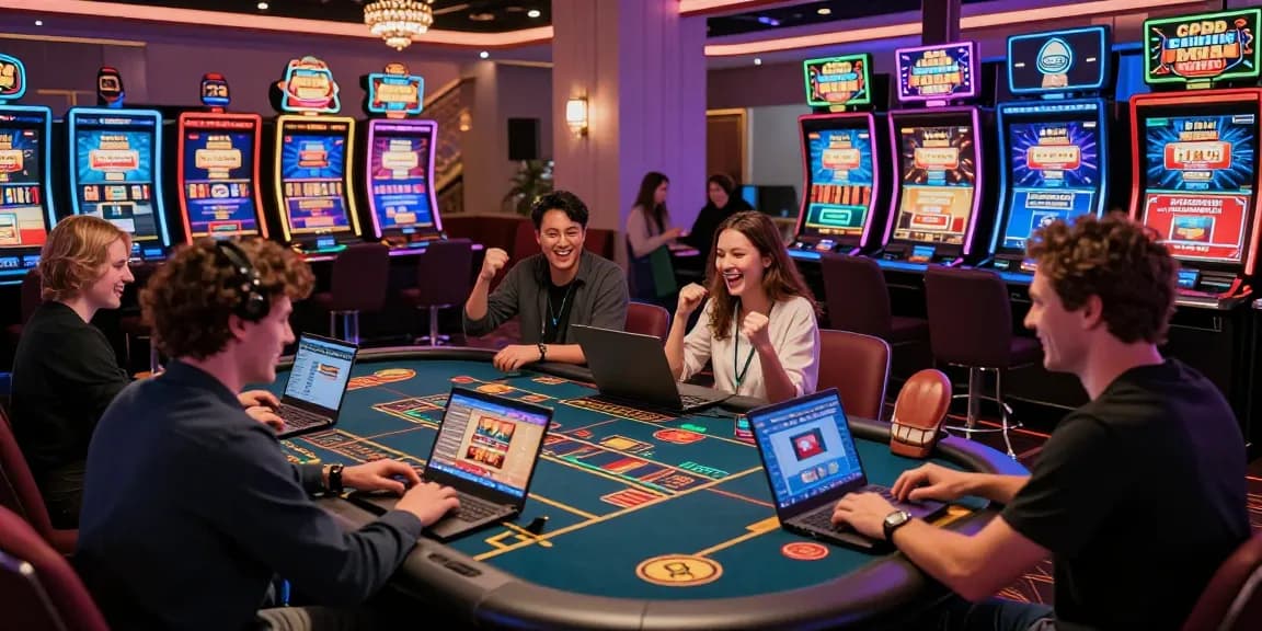 Enthusiastic players enjoying the excitement of the best credit card casinos in a vibrant digital casino
