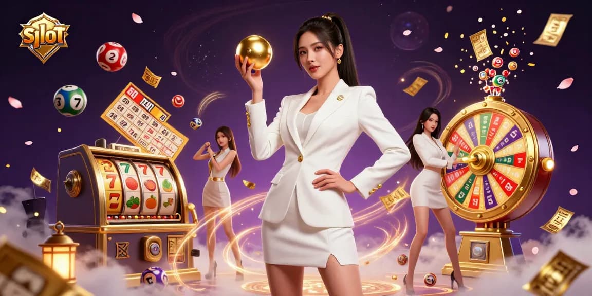 Experience thrilling slot action with vibrant graphics and dynamic casino elements in this captivating 3D illustration.