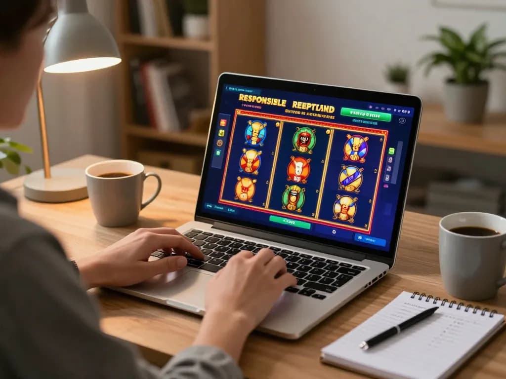 Engaging in situs slot gacor on a laptop at home, showcasing vibrant gameplay excitement and strategic betting.