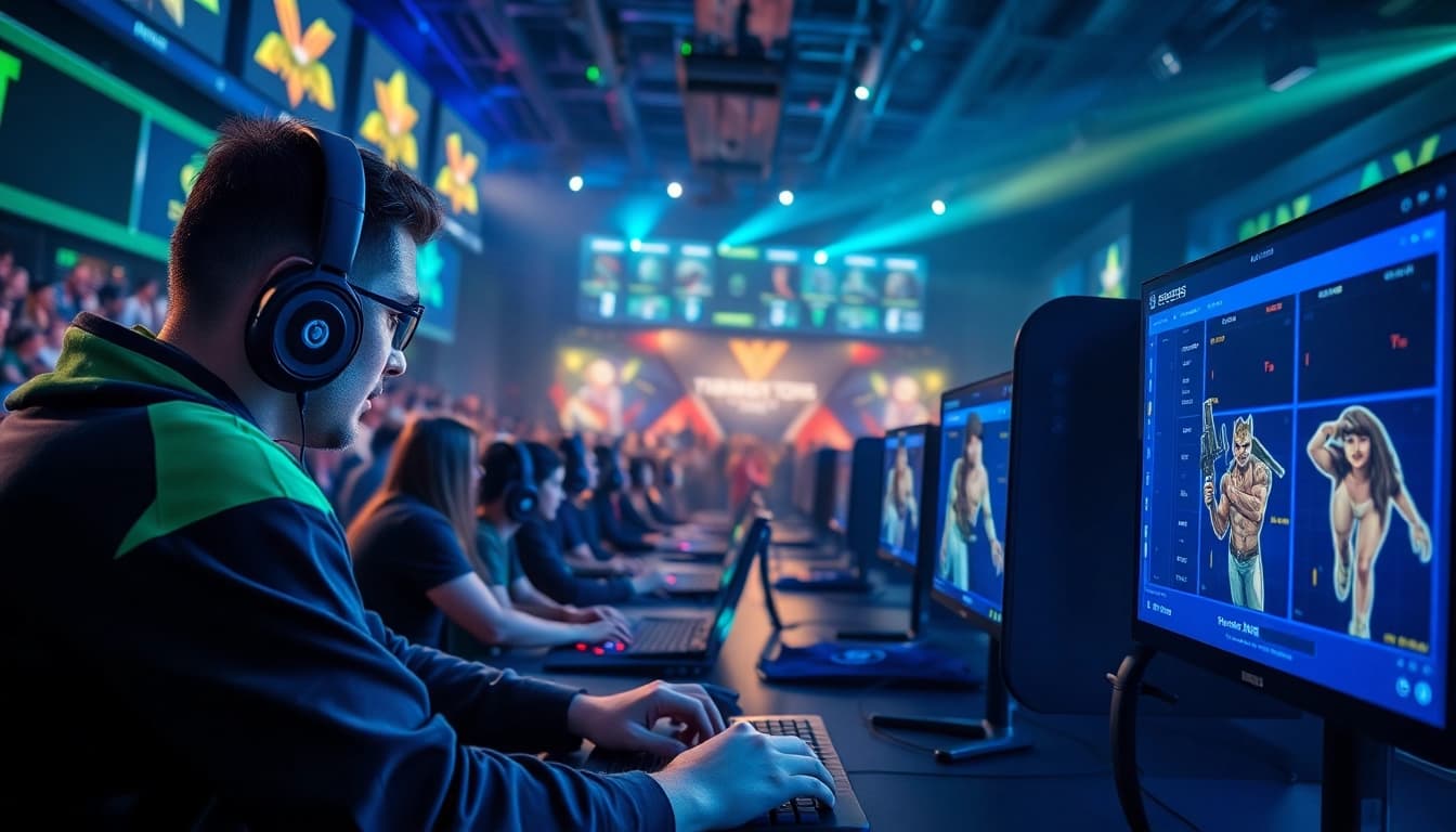 Betting odds displayed in real-time during a Trực tiếp esports match with excited spectators.