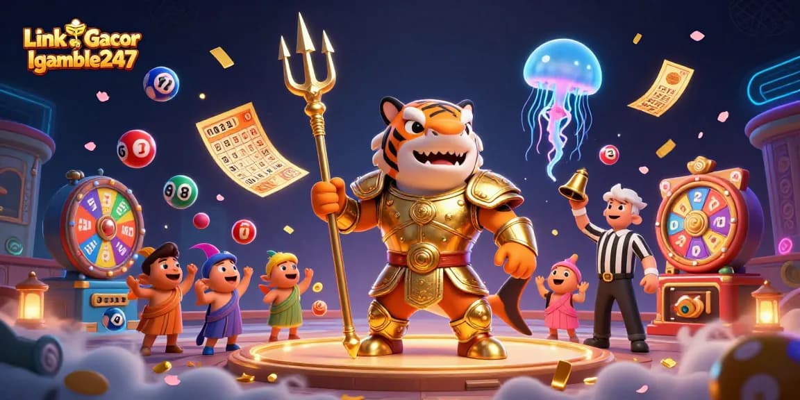Engage with Link Slot Gacor Igamble247 as a tiger shark in gladiator armor battles in a vibrant underwater colosseum.