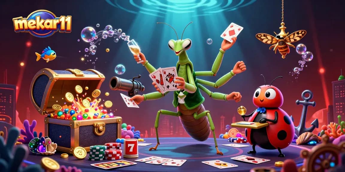 Experience thrilling gambling with mekar11's unique casino illustration showcasing dynamic game elements.
