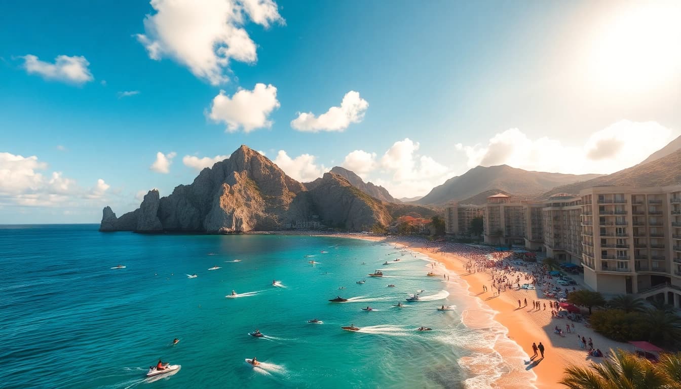Capture the vibrant activity of Cabo as the Best time to visit Cabo highlights water sports and beautiful beaches.