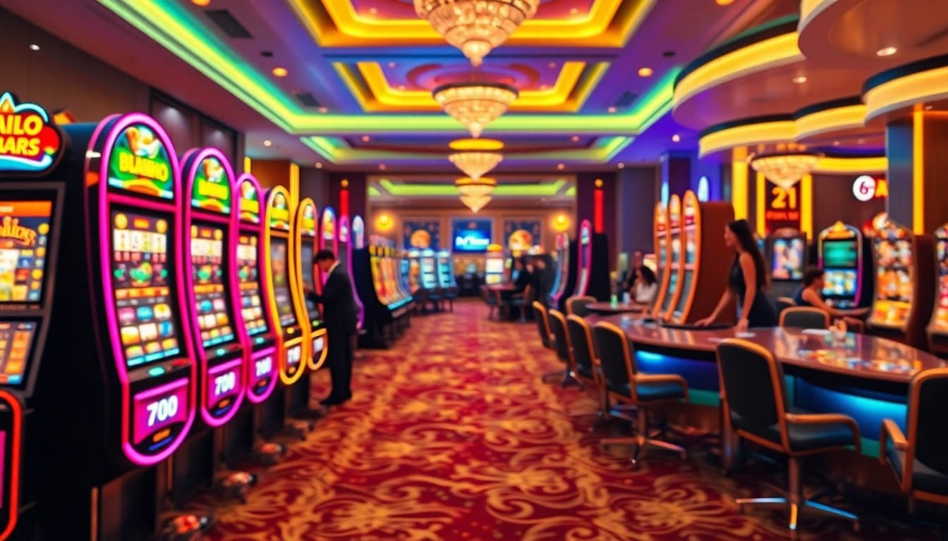Erlebe spannende casino-spiele de in einem luxuriösen Casino mit lebhaften Spielautomaten.
