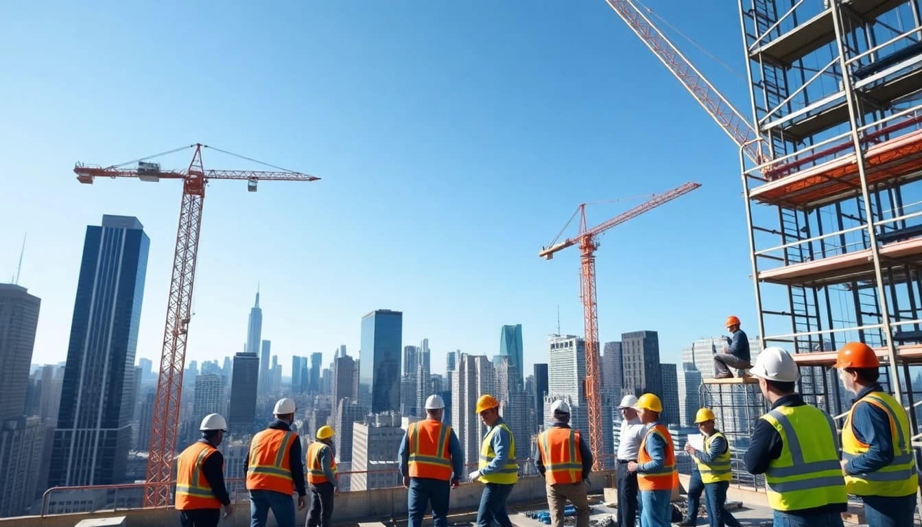 A team of builders at a New York City commercial construction site, showcasing the role of a New York City Commercial General Contractor.