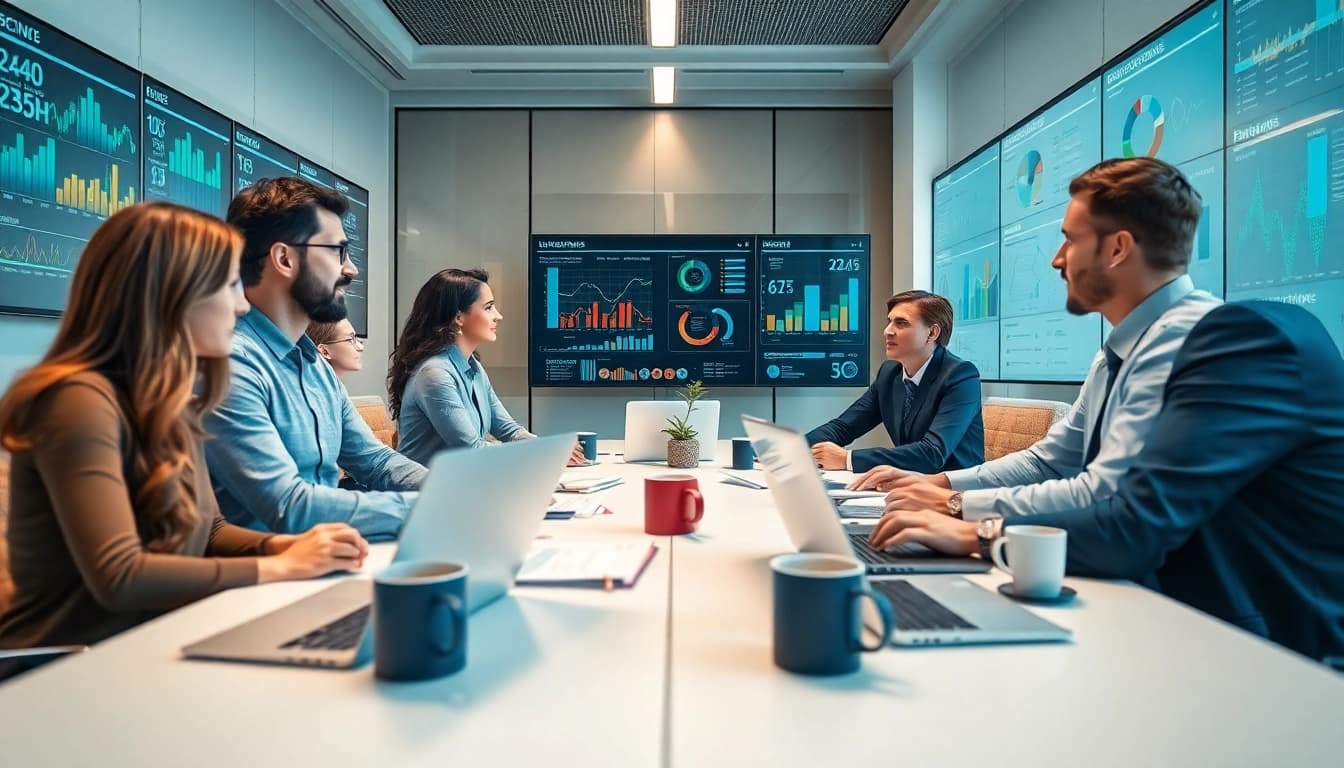 Engaging scene of analysts discussing competitive intelligence faqs for enhanced business strategies.