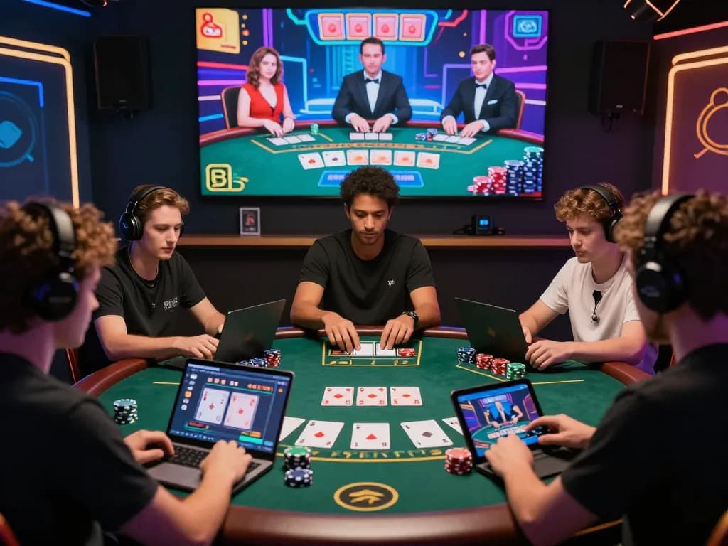 Online baccarat site with diverse players engaging in live dealer action on their devices, showcasing excitement and interaction.