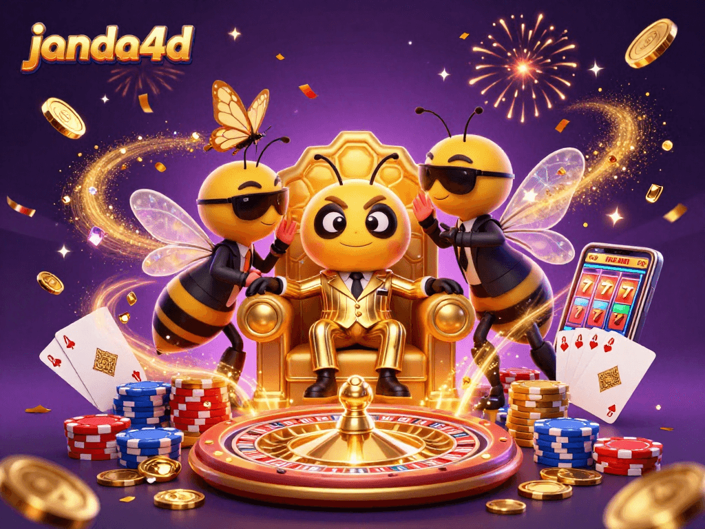 Experience thrilling jackpots with janda4d in this vibrant 3D casino bumblebee scene.