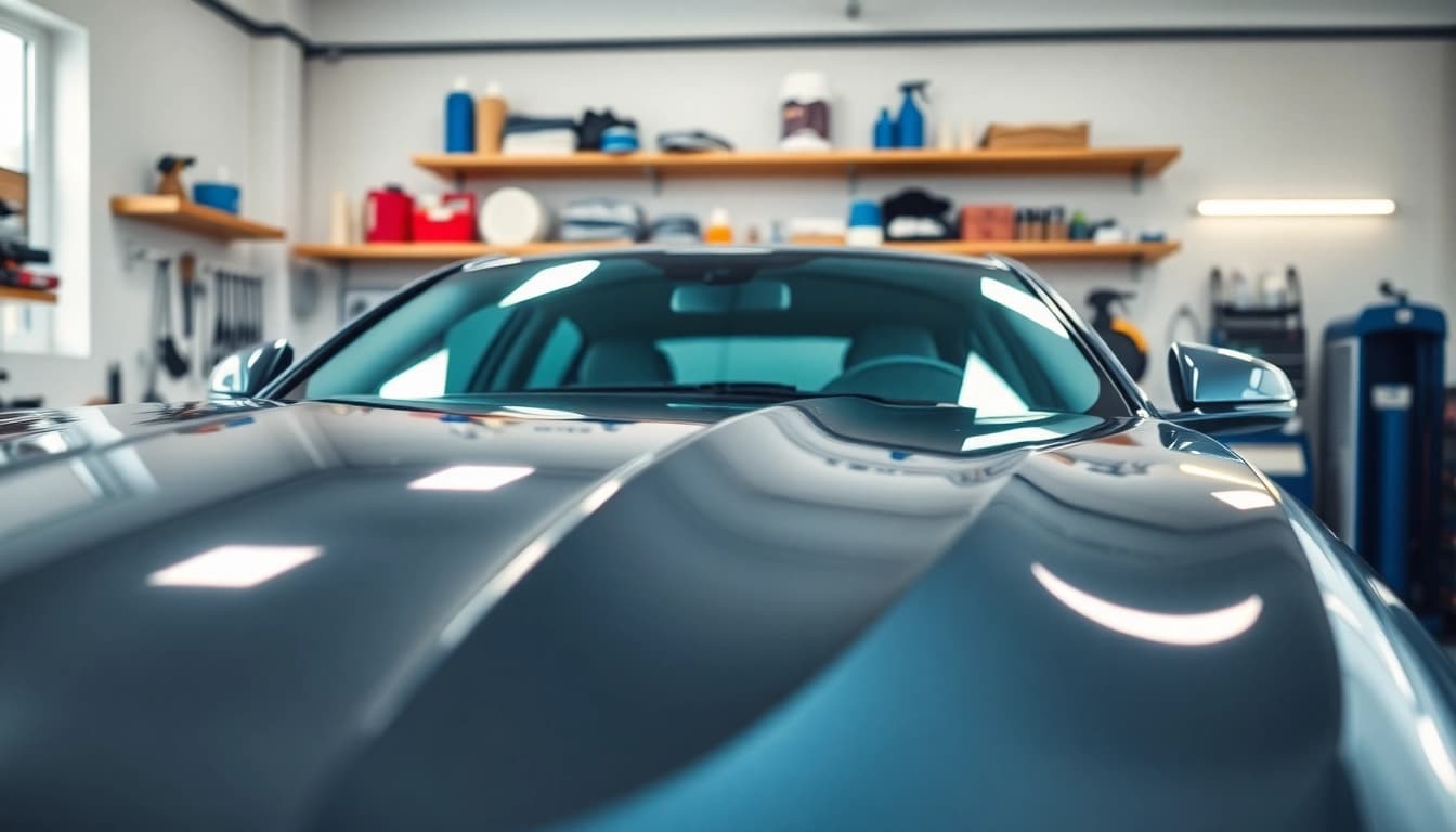 Car detailing Chattanooga featuring a freshly detailed vehicle in a bright garage.