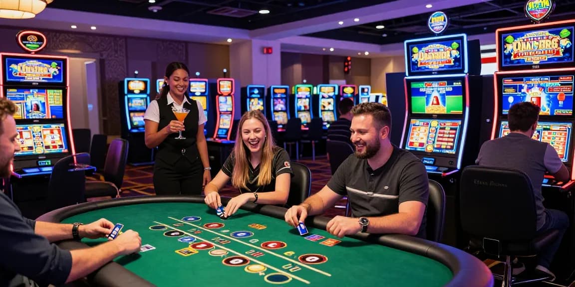 Excitement in top credit card casinos with players enjoying various games and using credit cards for transactions.