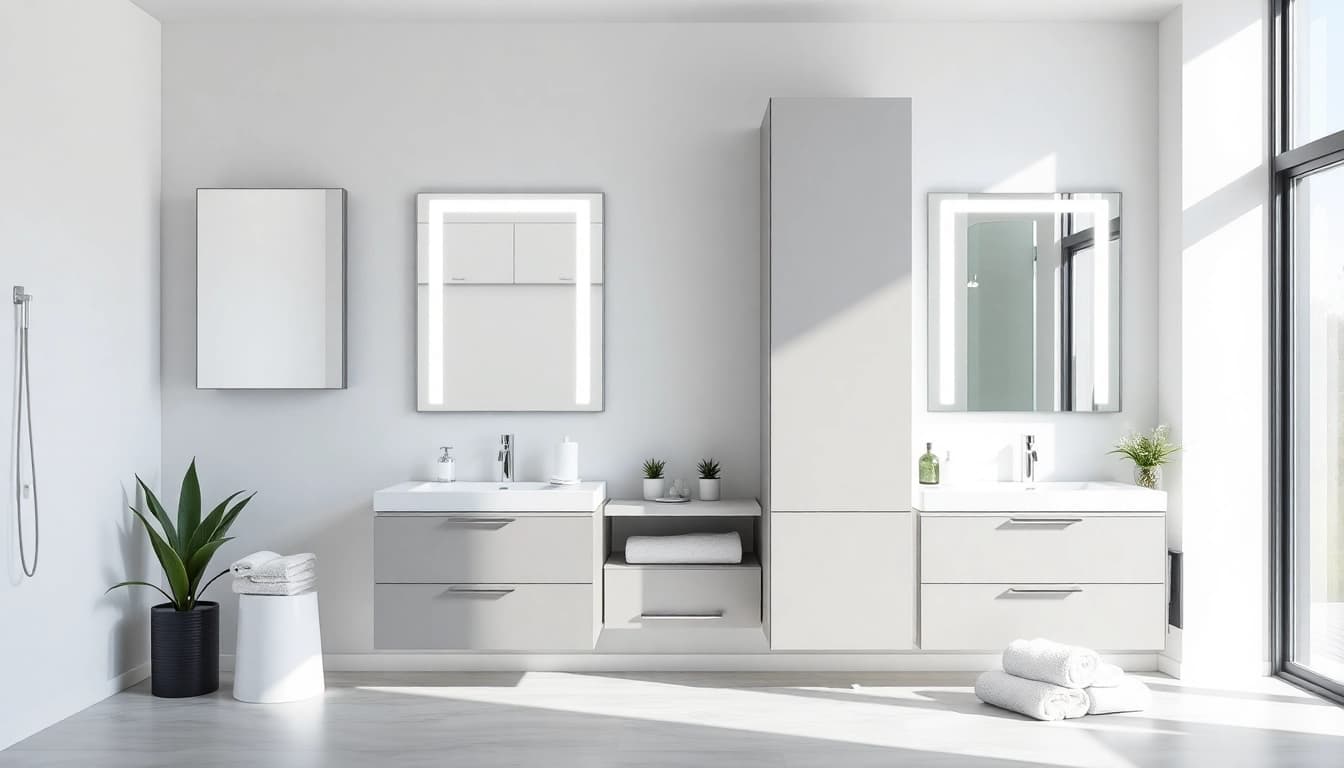 Entdecken Sie den eleganten sonni Spiegelschrank mit LED-Beleuchtung im modernen Badezimmer.