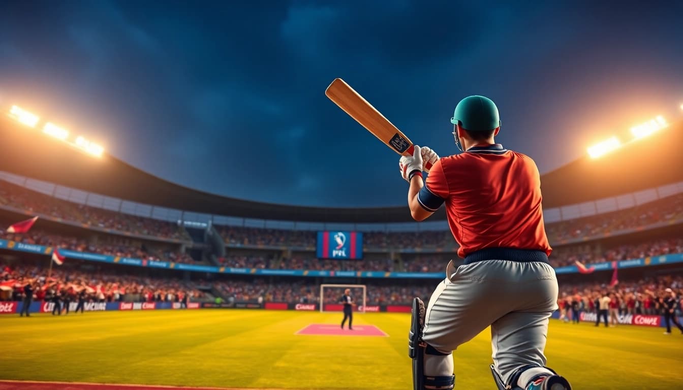 Engaging cricket action highlighting the best IPL match prediction, with a player poised to bat.