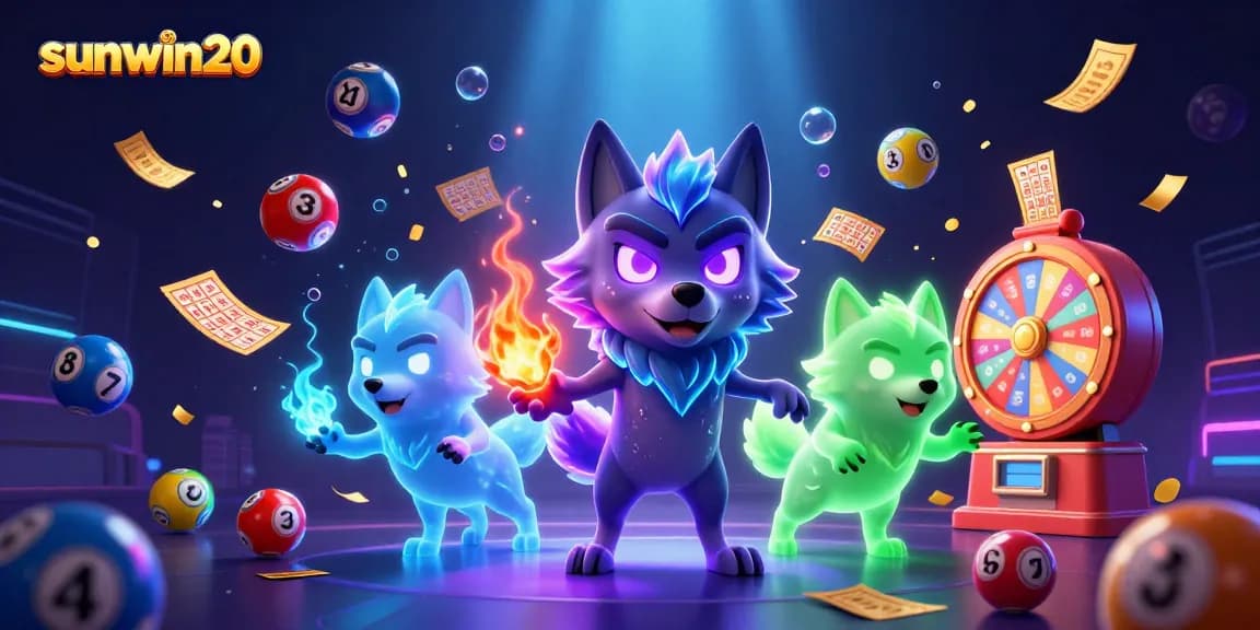 Engage in thrilling gameplay with sunwin20, featuring colorful lottery balls and ghostly wolves in a dynamic casino scene.