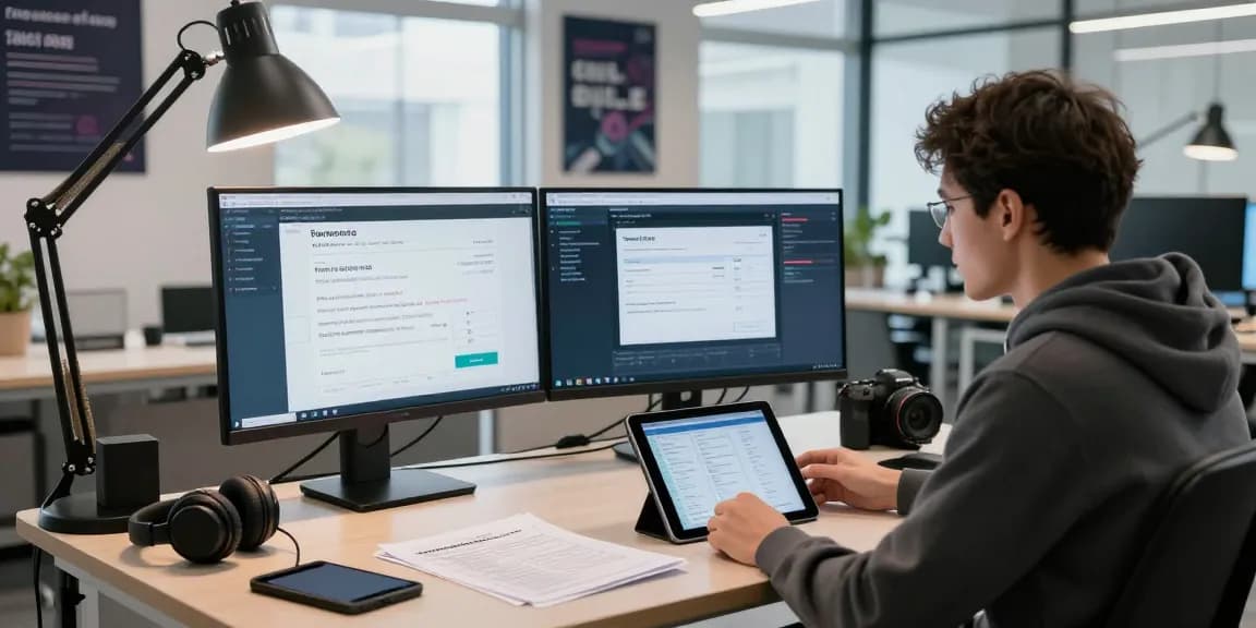 Analyst detects fake invoice using AI-powered software in a modern workspace.
