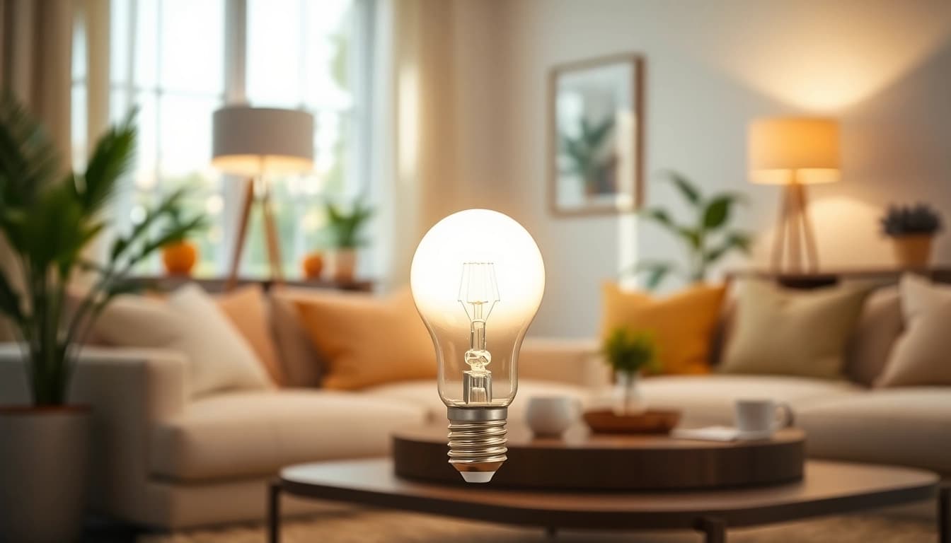 Showcase a 19 bulb illuminating a stylish living room, enhancing ambiance and decor.