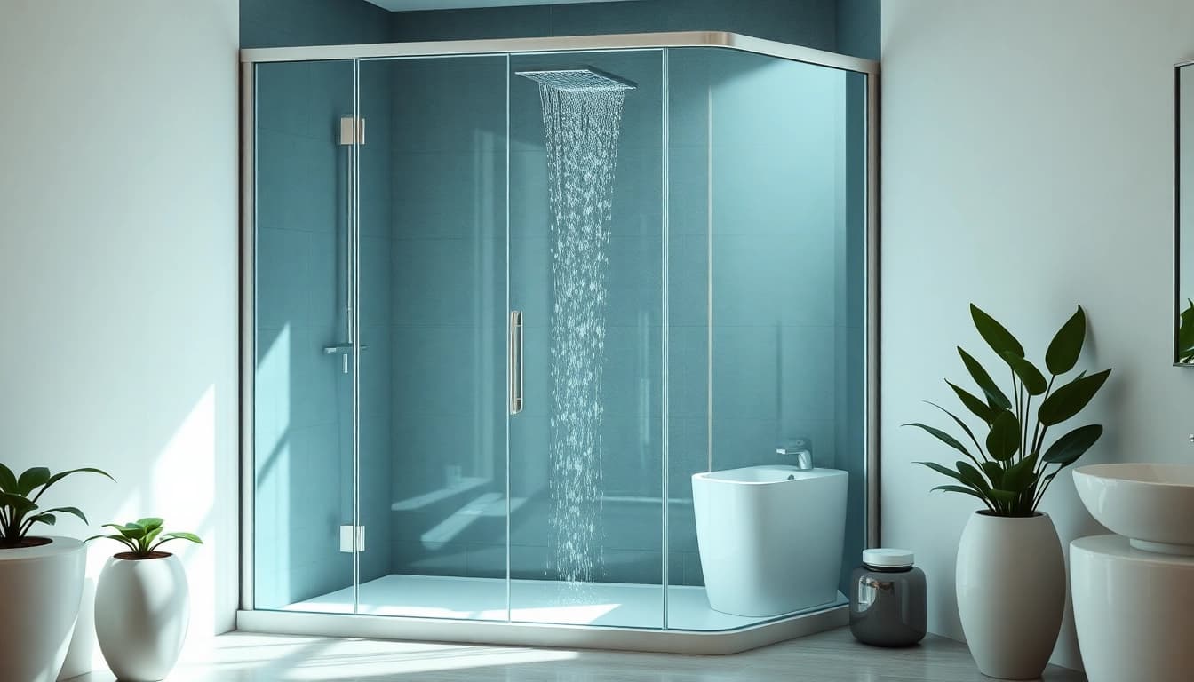 Die sonni Duschkabine bietet modernes Design mit klaren Linien in einem eleganten Badezimmer.