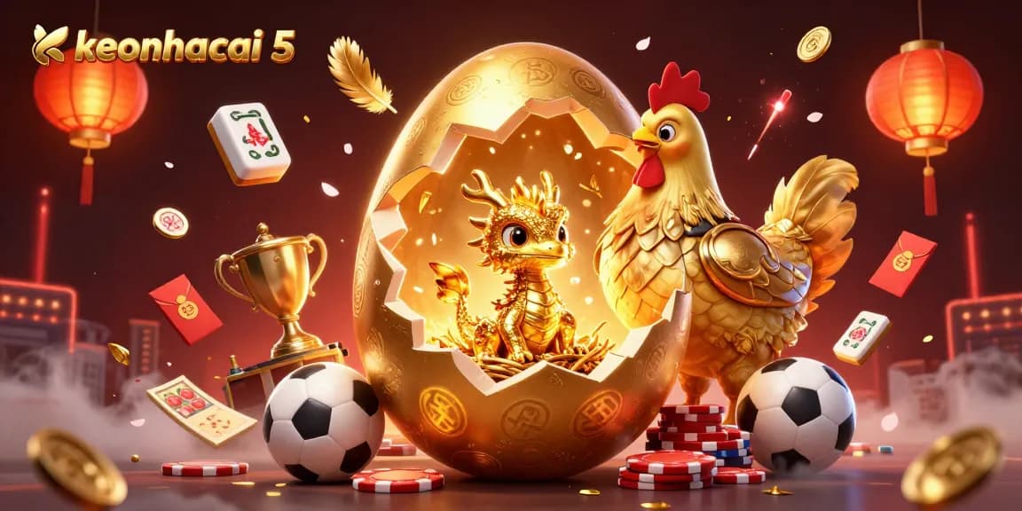 Get ready to place bets with keonhacai 5 featuring a golden dragon and sports elements.