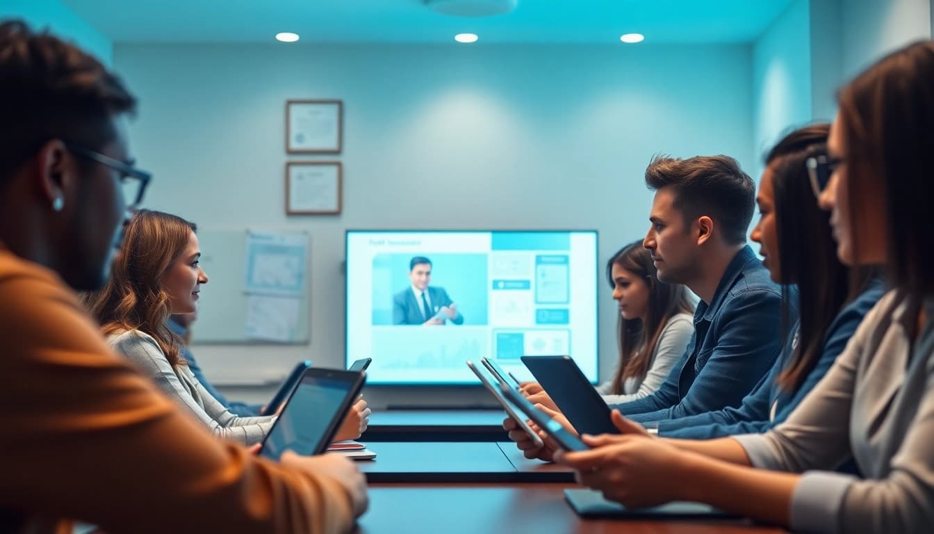 Students engaging in fast insurance courses online, showcasing a modern learning environment.