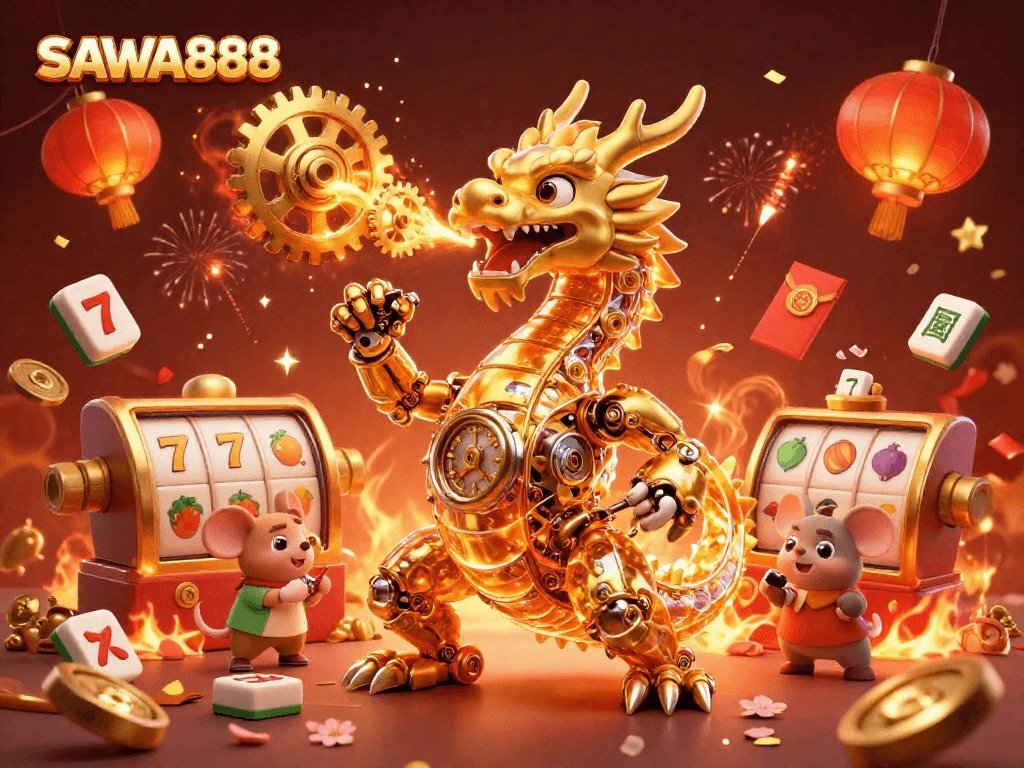 Experience SAWA888 with thrilling slots and vibrant casino action in this dynamic 3D illustration.