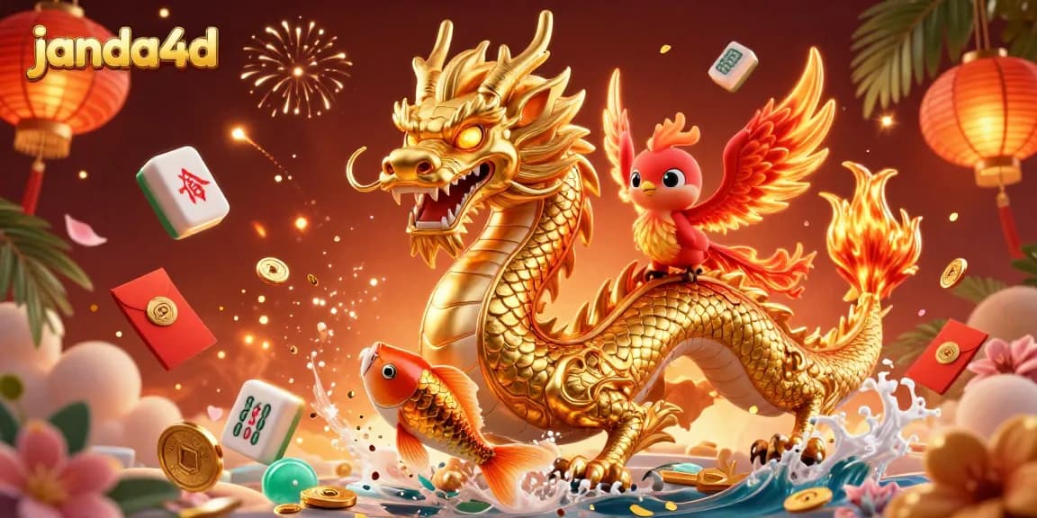 Experience the thrill of janda4d with a fierce dragon and glowing phoenix amidst casino magic.