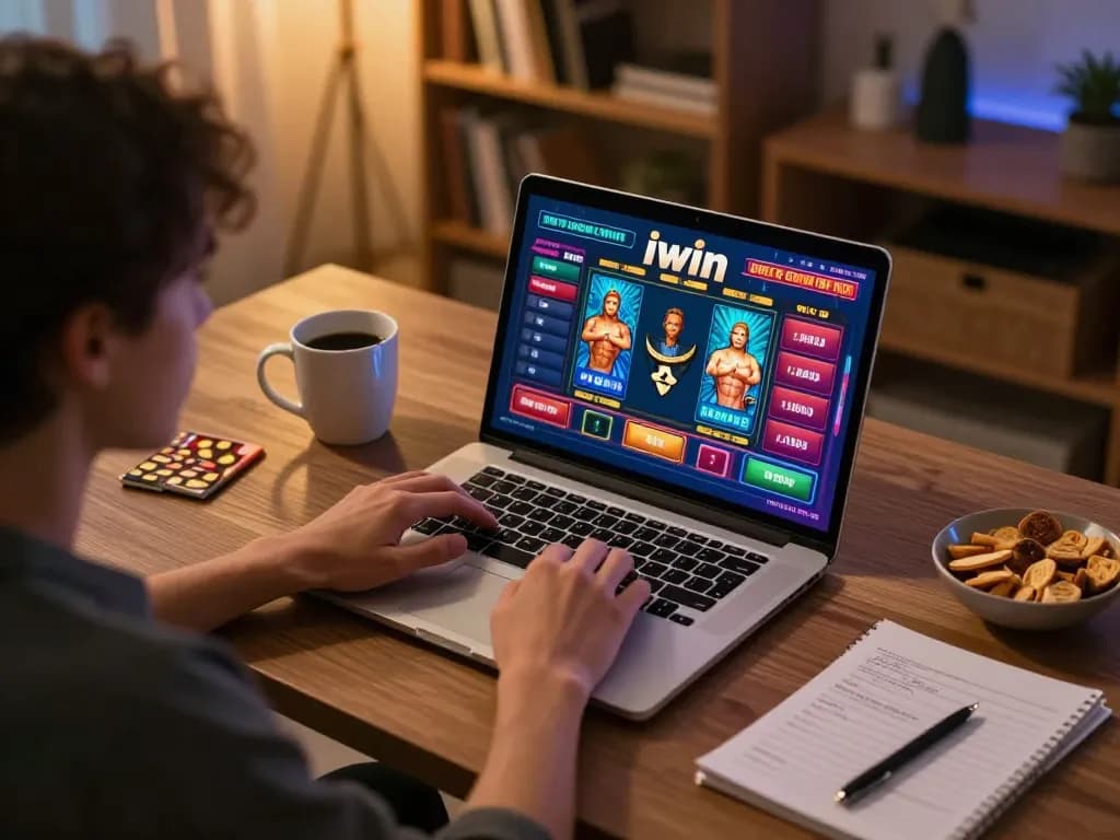Engaging in game iwin session at home with a laptop and strategy notes.