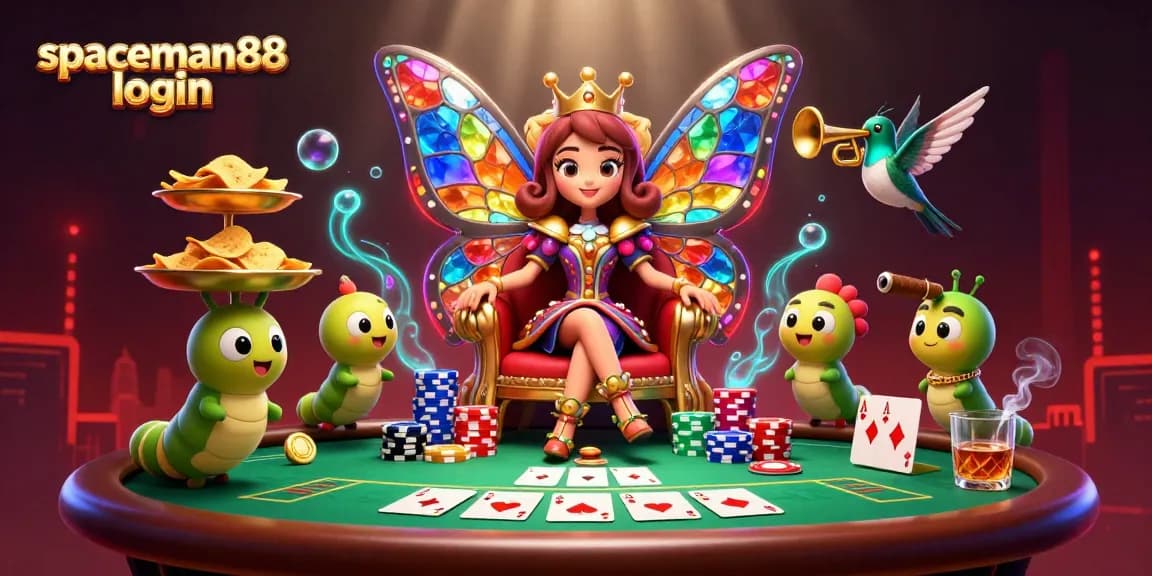Engage with spaceman88 login while winning at a vibrant casino showcasing poker elements and characters.