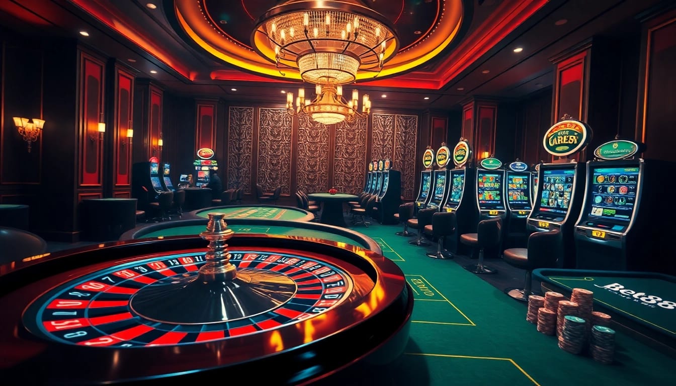 Experience the thrill of winning at https://bet88.limited/ with a vibrant casino table scene.