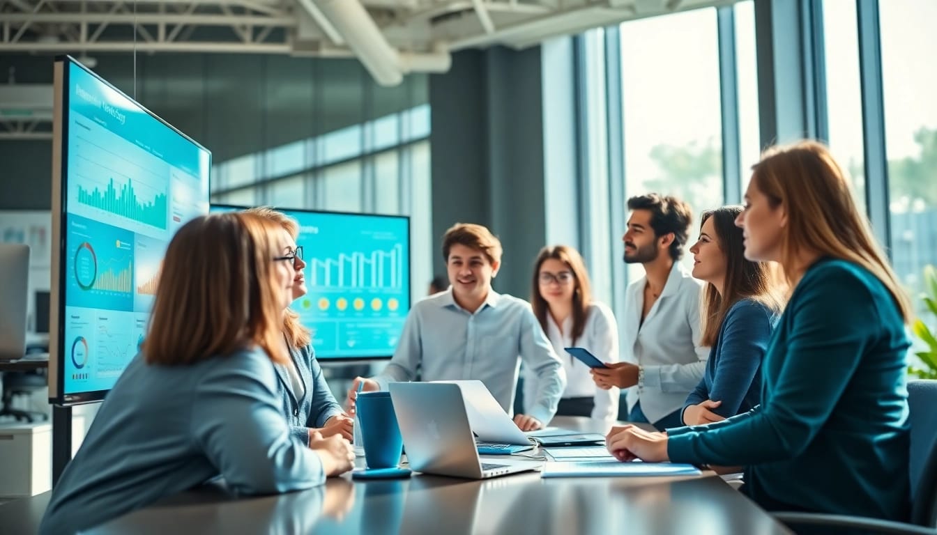 Creating effective online marketing edmonton strategies with a collaborative team in a modern office.