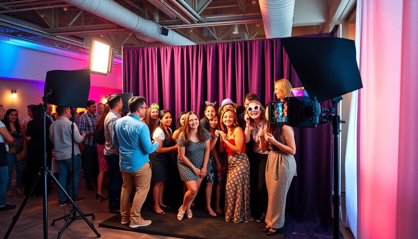 Candid moments at a photo booth Chicago event featuring guests having fun.
