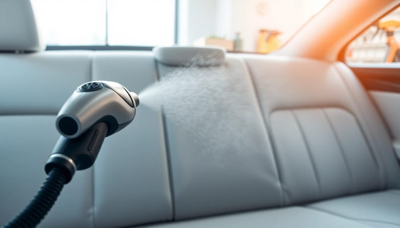 Upholstery steam cleaning car interior showcasing effective cleaning techniques.