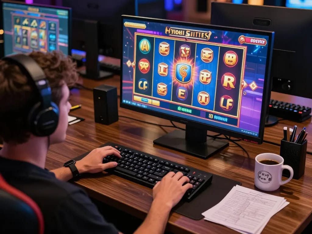Engaging slot server luar negeri gameplay on a modern desktop with vibrant graphics and strategy notes.