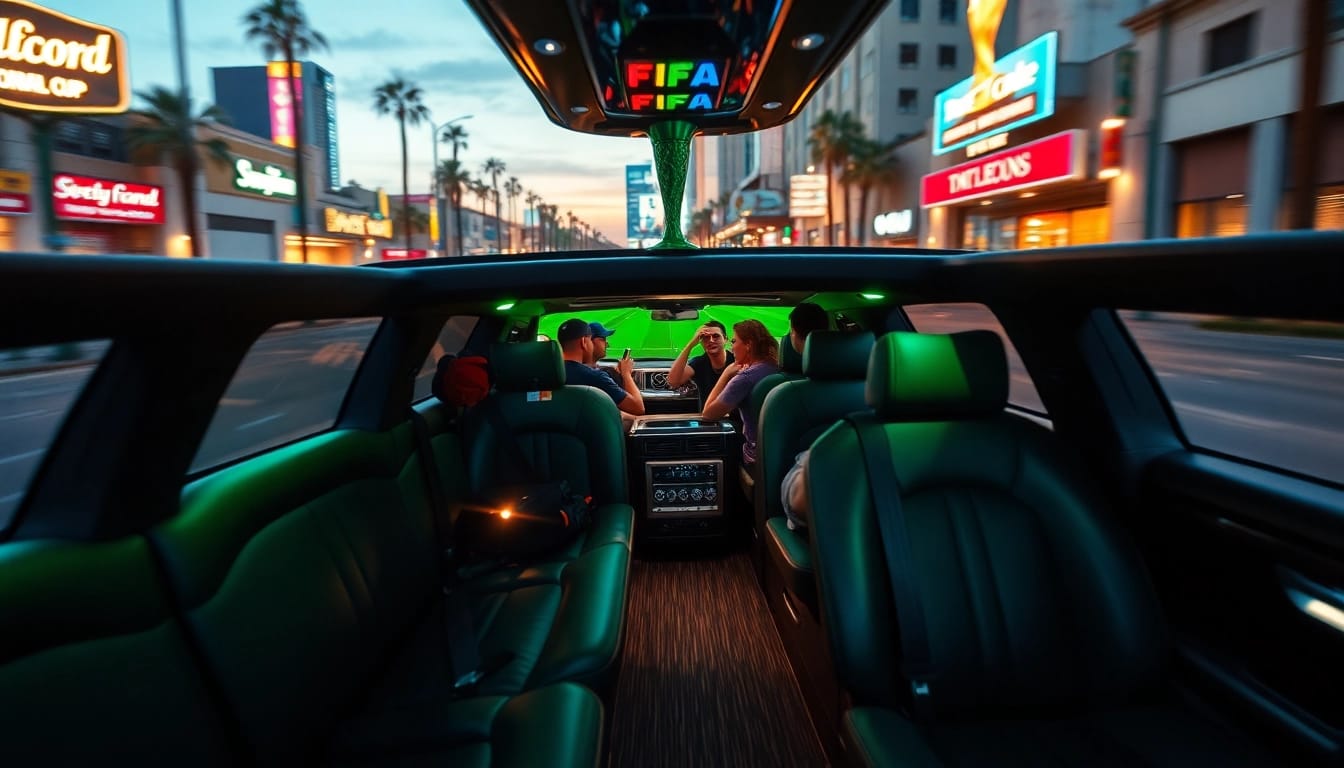 Experience World Cup Group Transportation with luxury limousines in Los Angeles, featuring plush interiors and celebration vibes.