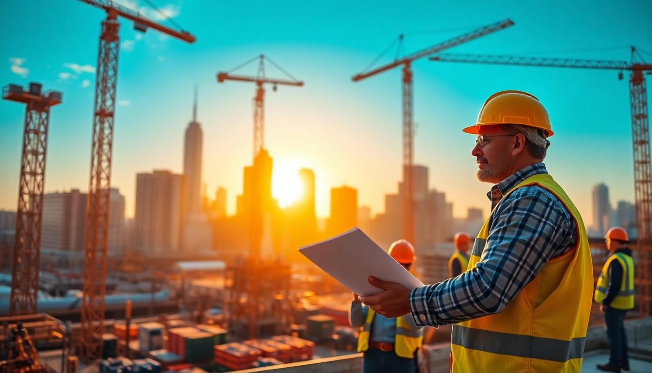 Manhattan Commercial General Contractor supervising a busy construction site, engaging with the team.