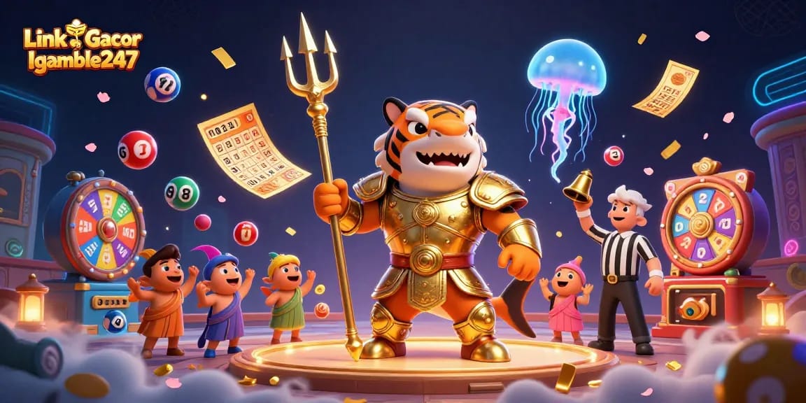 Engage with Link Slot Gacor Igamble247 as a tiger shark in gladiator armor battles in a vibrant underwater colosseum.