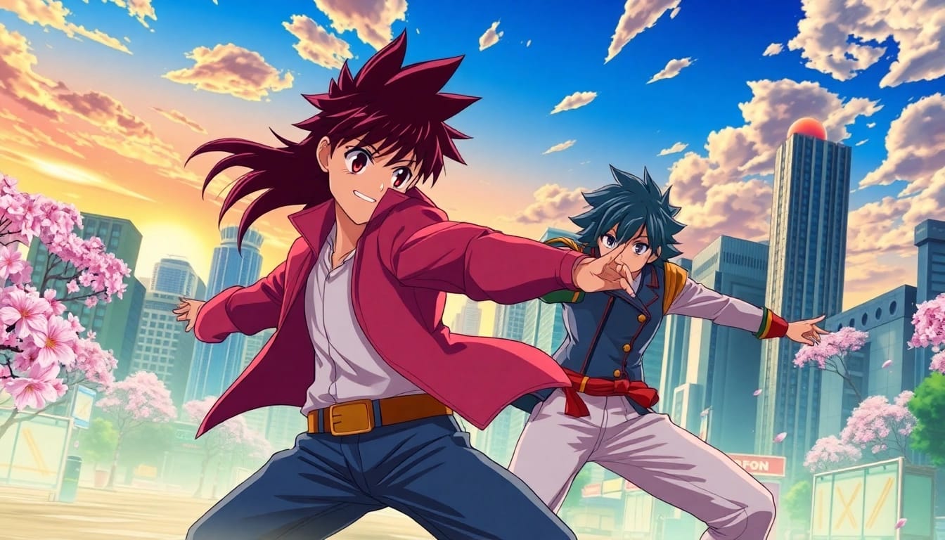 Watch anime series online with dynamic anime characters in an action-packed scene.