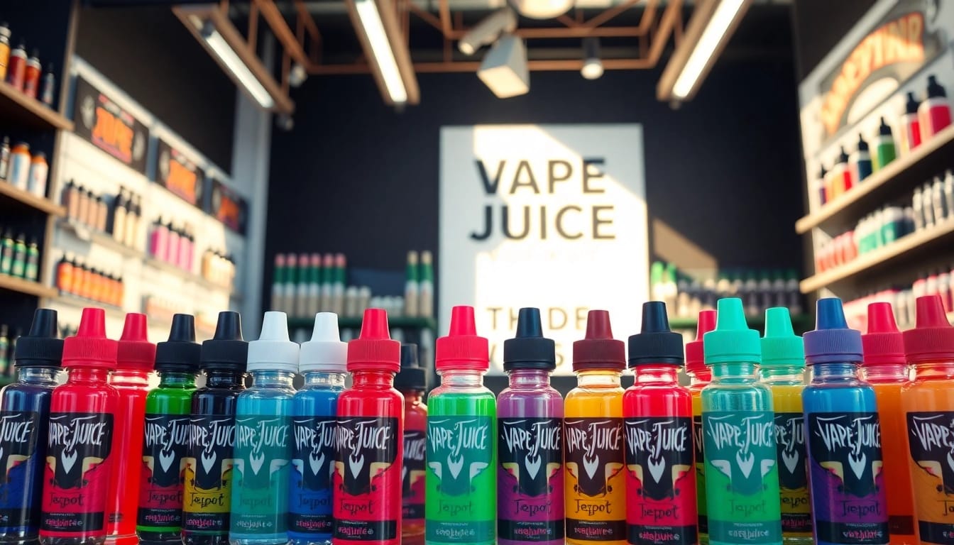 Browse diverse eJuice flavors at Vape Juice Depot, showcasing vibrant bottles and quality products.