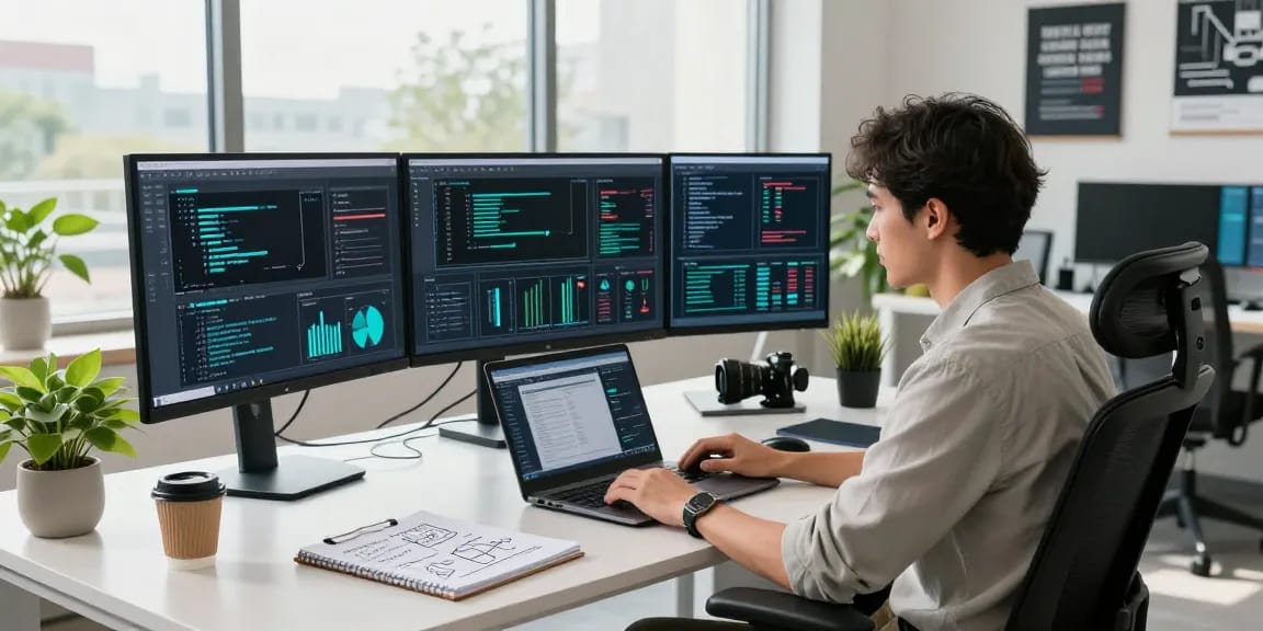 Efficient workspace showcasing an ai detector analysis in a modern office setting.