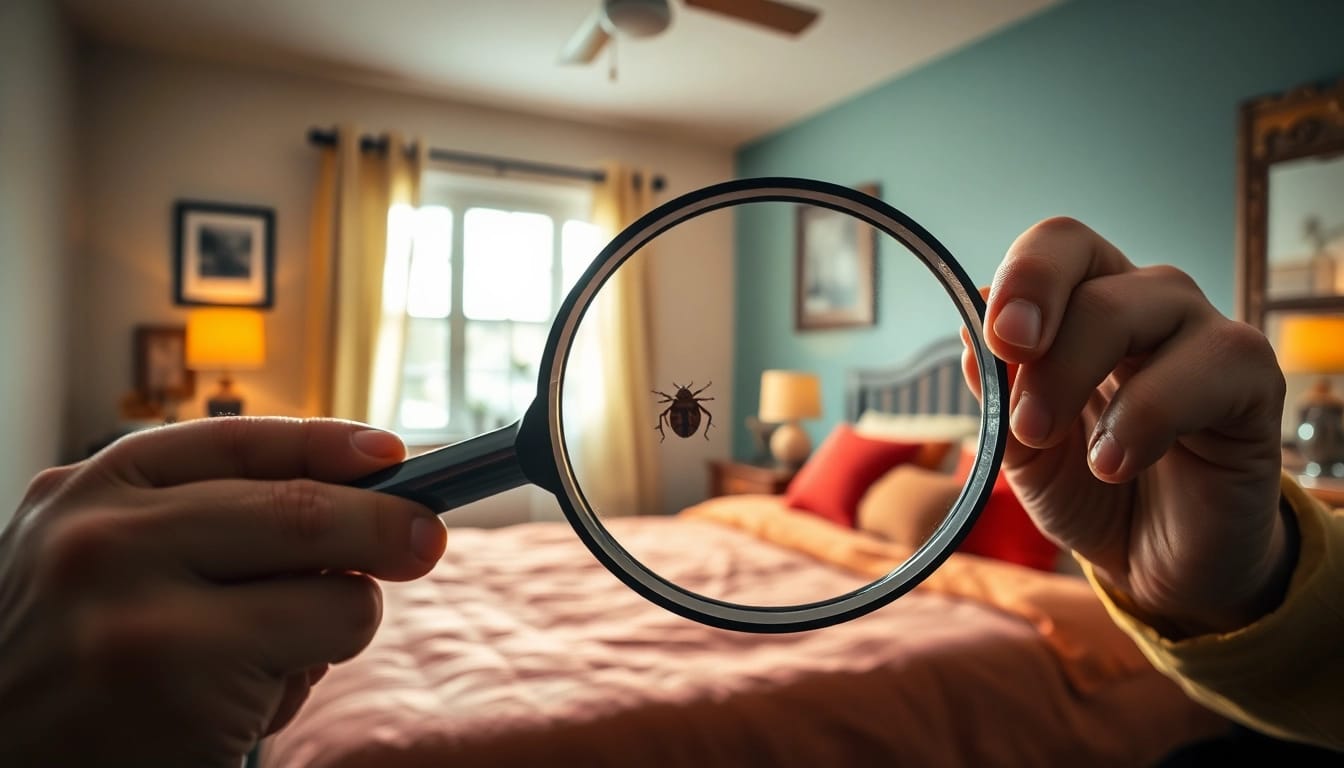 Bed bug exterminator waukesha examining a bed for pest detection.