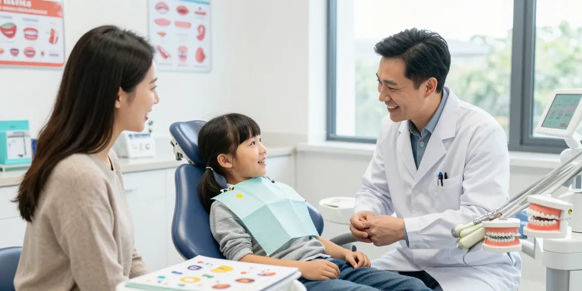 Child consulting about white braces options in a friendly orthodontic clinic