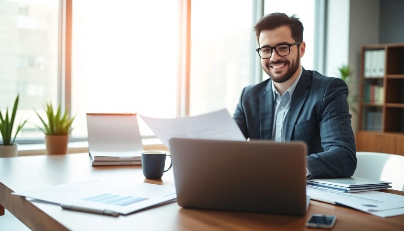 Streamlined online LLC registration process shown in a modern office environment.