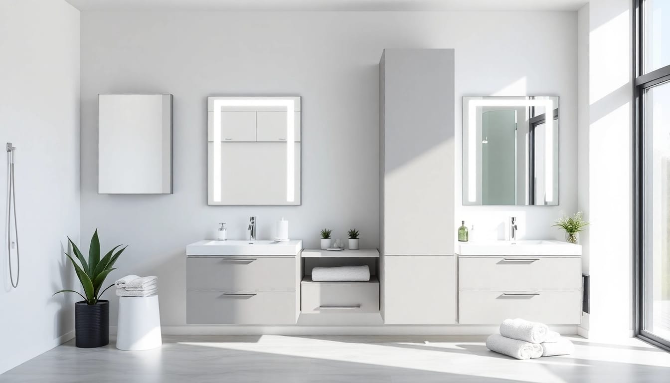 Entdecken Sie den eleganten sonni Spiegelschrank mit LED-Beleuchtung im modernen Badezimmer.