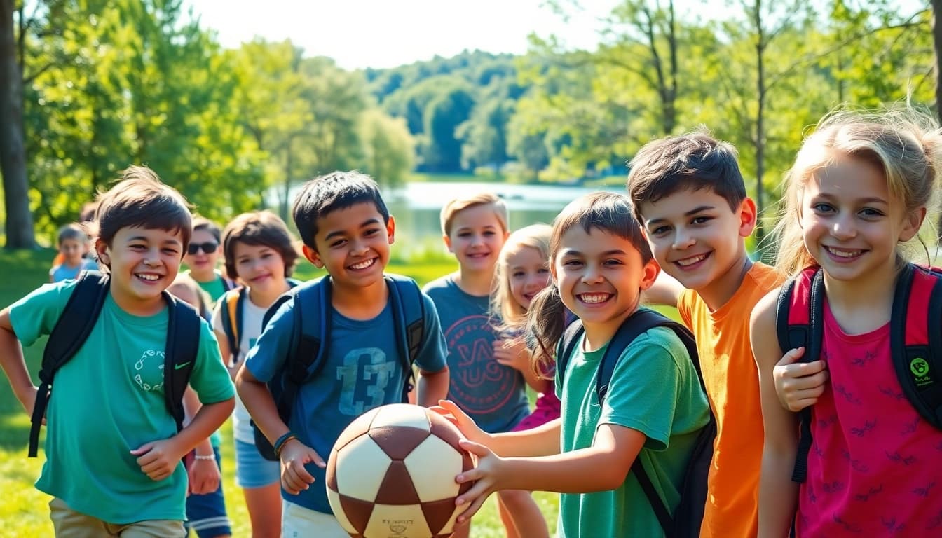 Children enjoying activities at illinois summer camps with cheerful expressions and vibrant nature.