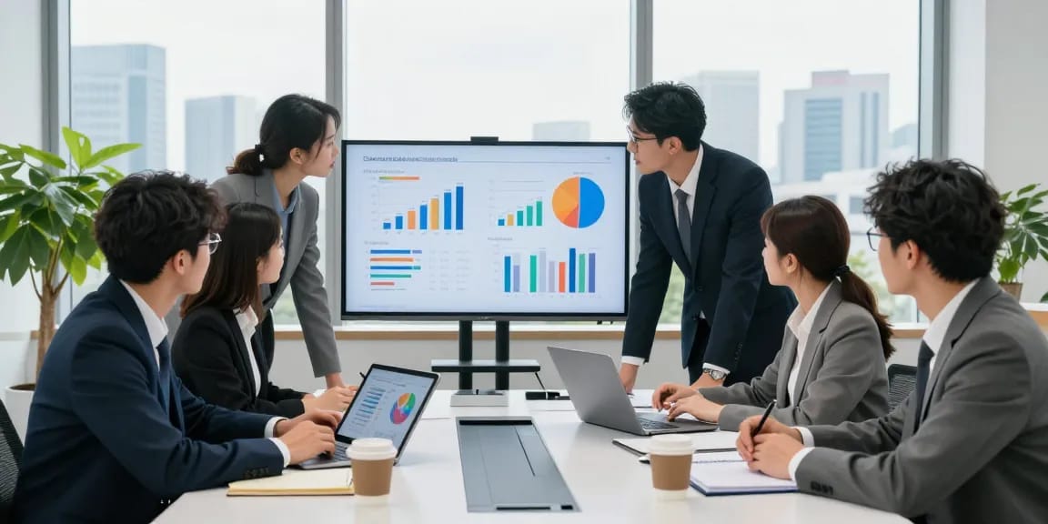 AI SEO service in Malaysia boosting business collaboration in a modern office.