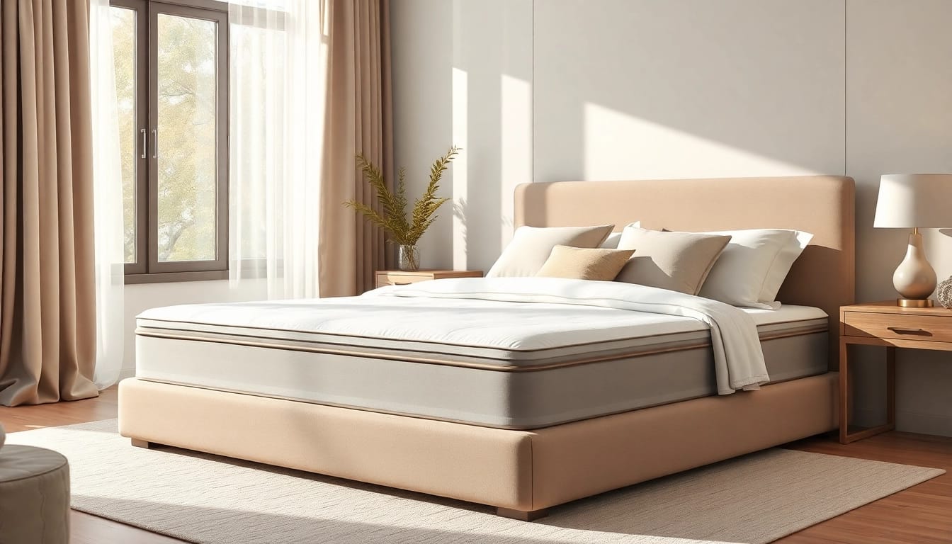 Showcasing a full low profile box spring in a beautifully designed bedroom with cozy linens and natural light.